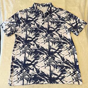 Yatta Golf Men's 2XL White/Blue Abstract Polo Shirt Short Sleeve Logo